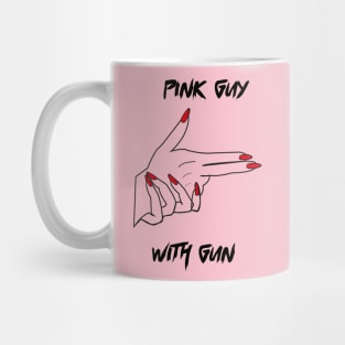 pink shirt guy with a gun Mug